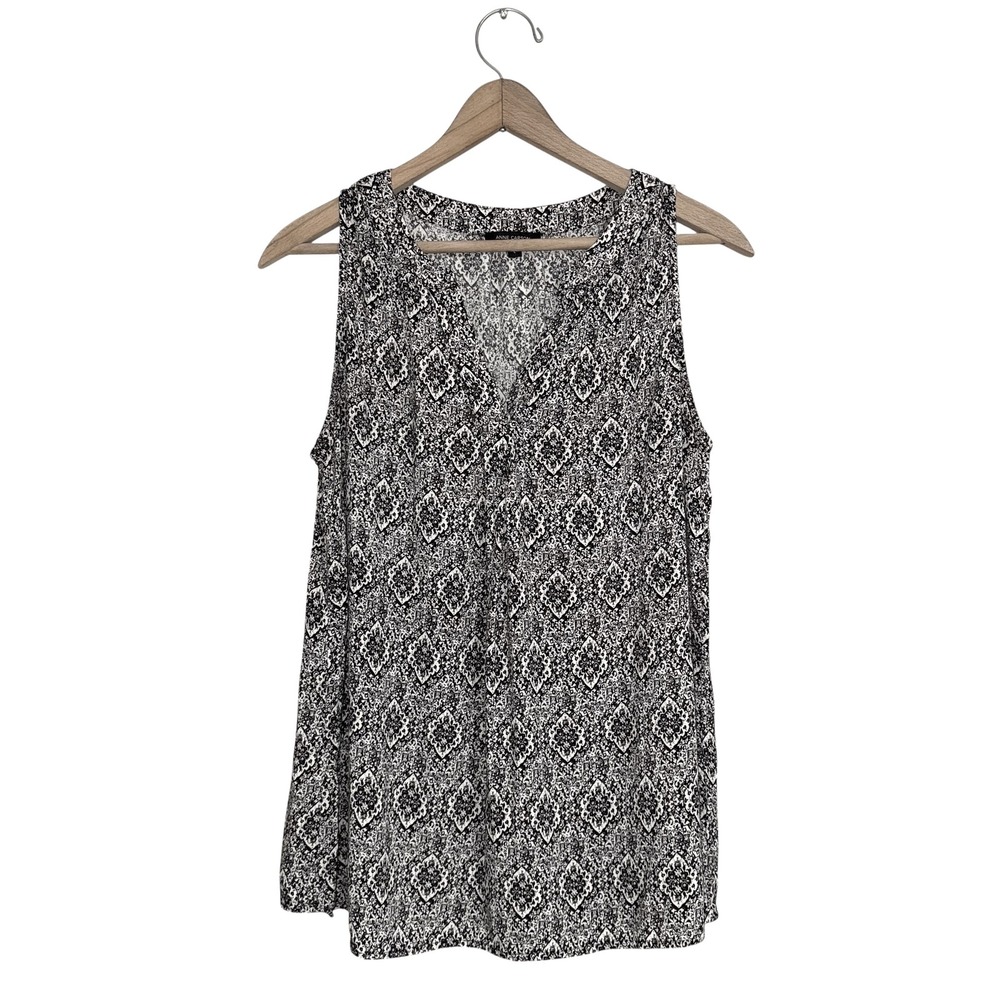 Anne Carson Sleeveless Blouse Top Black White Patterned Size L‎